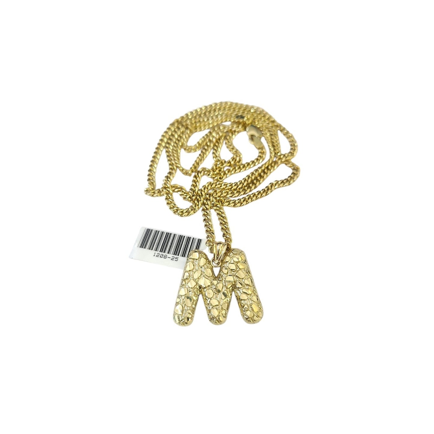 Real Gold 10k Chain Pendant SET M Initial Charm Miami Cuban Link Necklace 2.5mm
