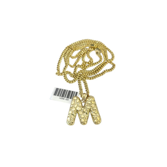 Real Gold 10k Chain Pendant SET M Initial Charm Miami Cuban Link Necklace 2.5mm