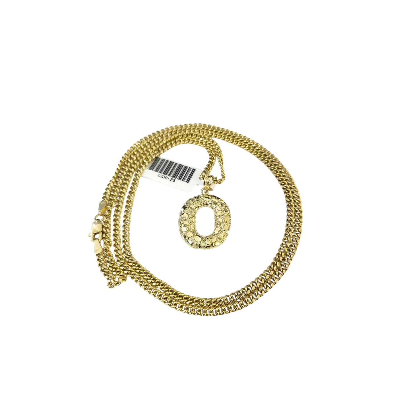 Real Gold 10k Chain Miami Cuban Link Necklace Pendant SET O Initial Charm 2.5mm