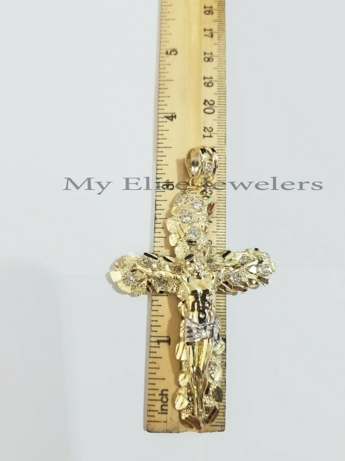 REAL 10K Yellow Gold Cross Pendant Charm Men's Jesus Crucifix 3.5" Free Shape Big