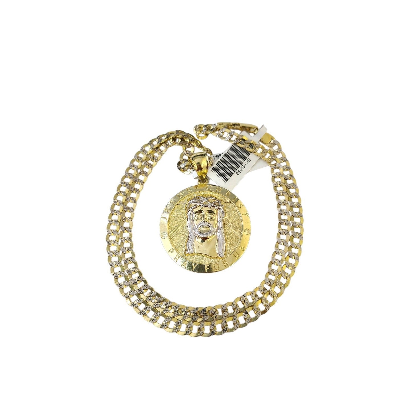 10k Gold Chain Necklace Jesus Christ Charm Pendant Set Cuban Curb 4mm 20"-30"