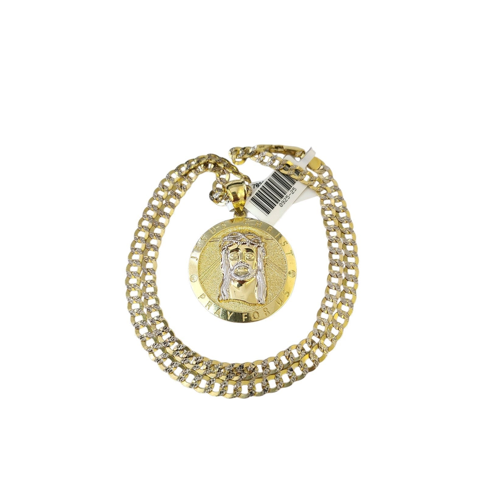 10k Gold Chain Necklace Jesus Christ Charm Pendant Set Cuban Curb 4mm 20"-30"