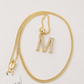 10K Gold Solid Franco Chain M Initial CZ Stone Pendant Set 1mm 16 18 20 22 Women