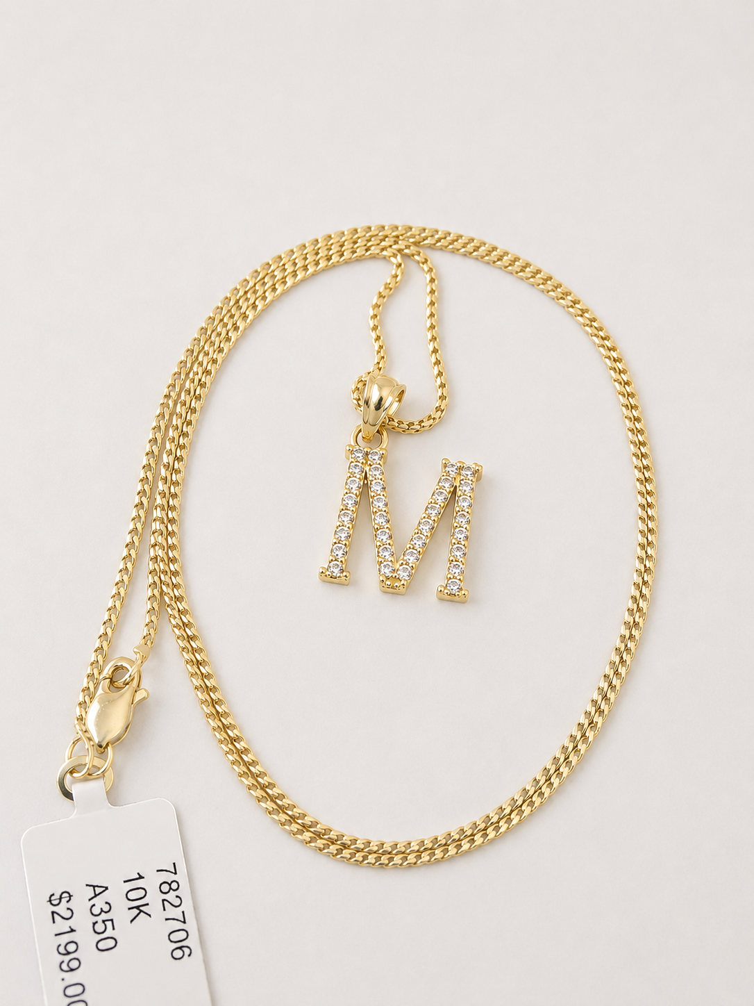10K Gold Solid Franco Chain M Initial CZ Stone Pendant Set 1mm 16 18 20 22 Women