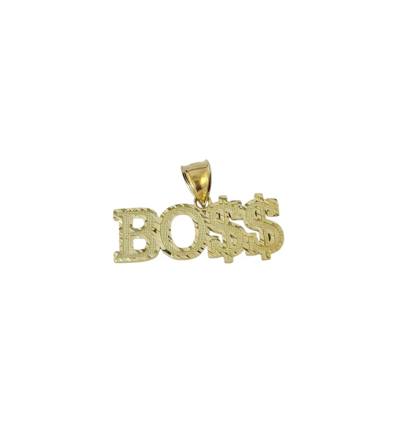 10K Yellow Gold BOSS Pendant Dollar Sign Letter Charm Hip Hop Style Men