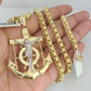 Real 10k Gold Byzantine Necklace Jesus Anchor Charm SET Chain 20"-28" 4mm