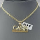 10K Lucky CASH Gold Charm Pendant 4mm Miami Cuban Chain 18 20 22 24 26 Inch Real