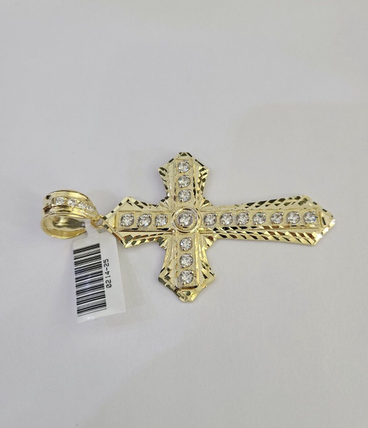 Real 10k Jesus Cross Charm Pendant Yellow Gold 3" inches Genuine Religious