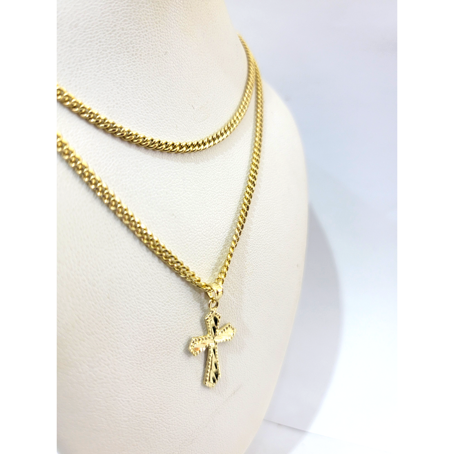 Real 10k Gold Cross Charm Pendant Franco Chain Necklace SET 2.5mm 16"-26"