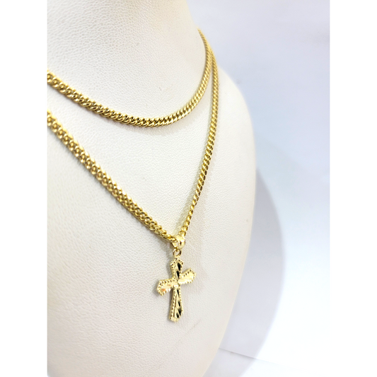 Real 10k Gold Cross Charm Pendant Franco Chain Necklace SET 2.5mm 16"-26"