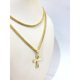 Real 10k Gold Cross Charm Pendant Franco Chain Necklace SET 2.5mm 16"-26"