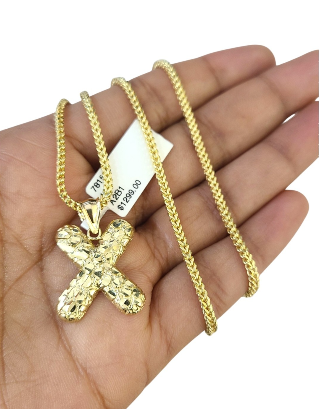 10k Gold Franco Chain 2.5mm 16"-26" X Nugget Initial Charm Pendant Necklace SET