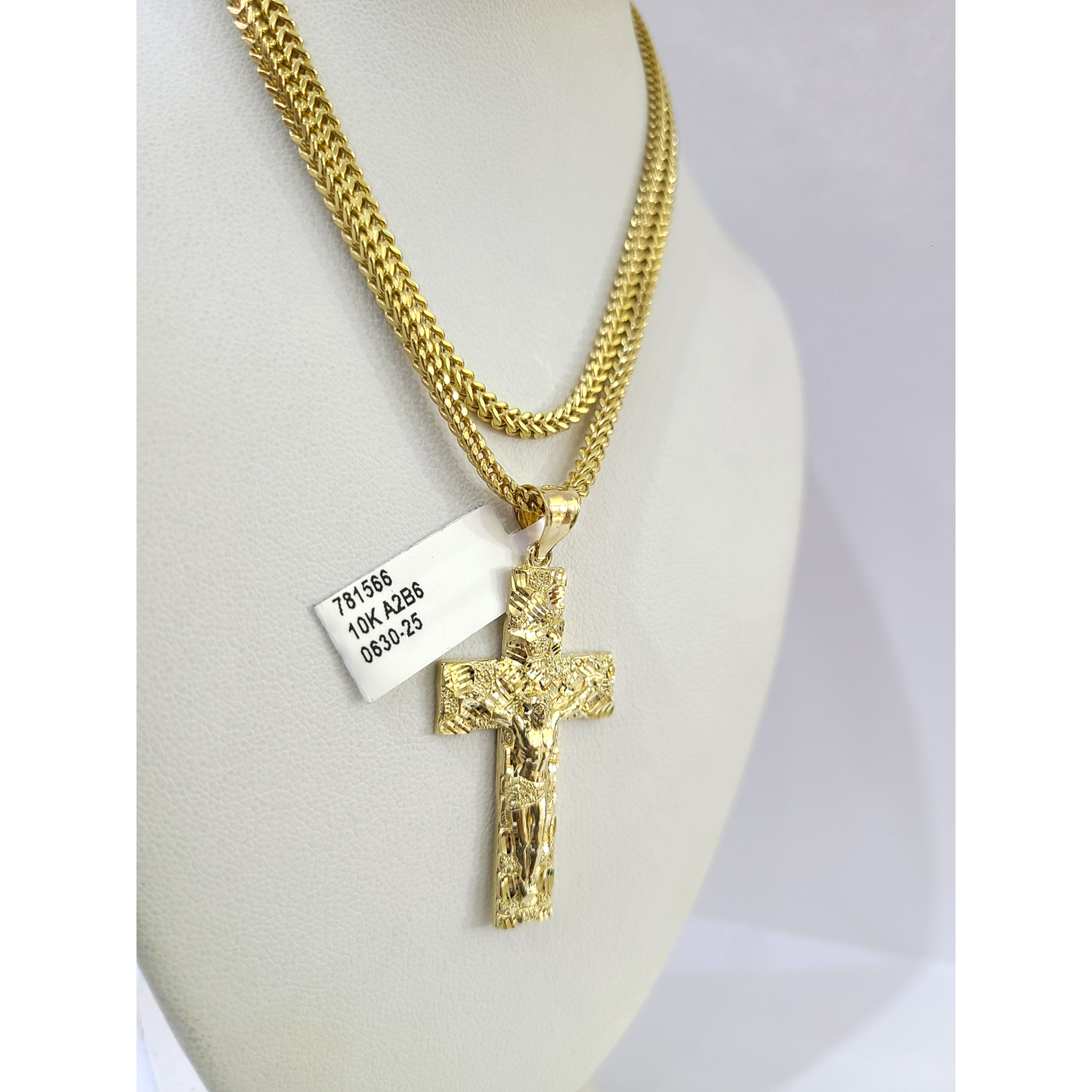 Real 10k Gold Franco Necklace Chain Nugget Cross Charm 2.5mm 18"-26" Pendant SET