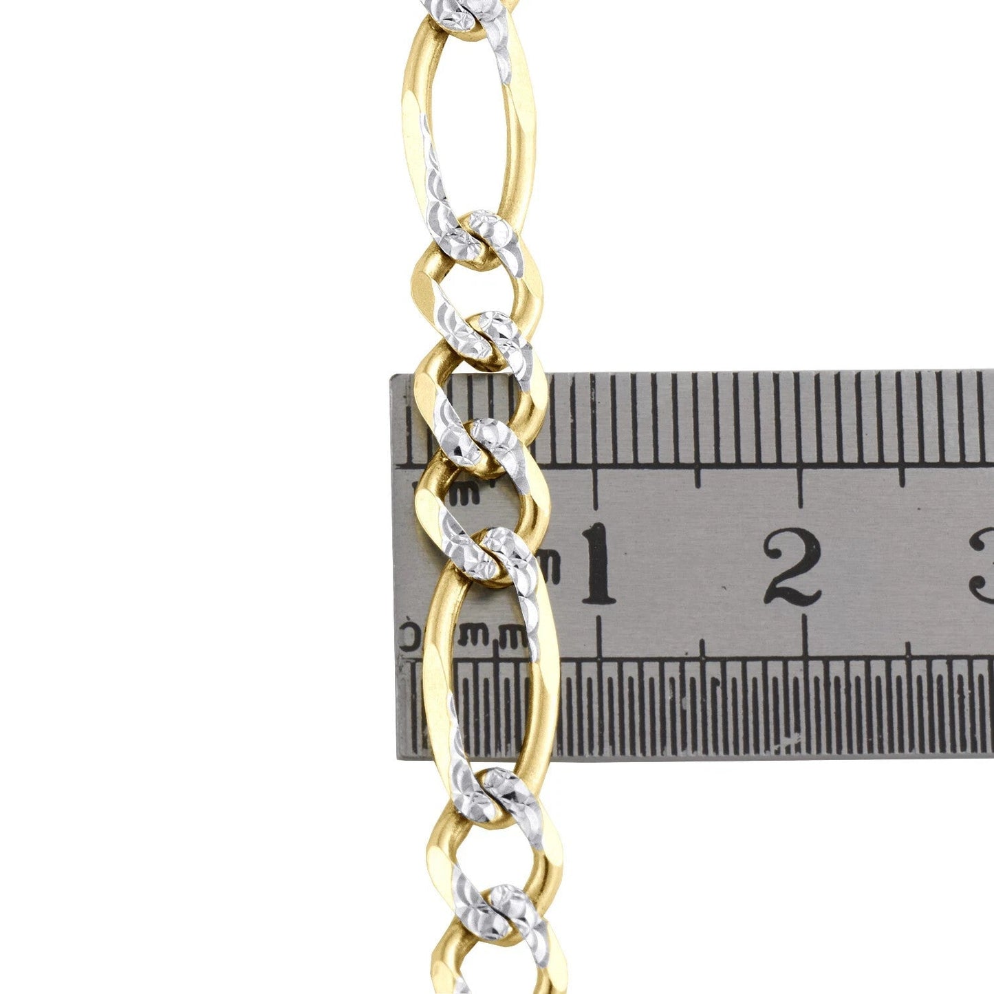 Mens Real 10k Yellow Gold Figaro Link Bracelet Diamond Cut 6.5 mm Solid 8 Inch