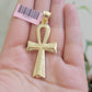 Real 14k Yellow Gold Ankh charm pendant 2.2 Inches Diamond Cuts Charm for Chains