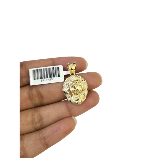 Real 10k Yellow Gold Charm Pendant Roaring Lion 1.2 in Diamond Cuts 10KT