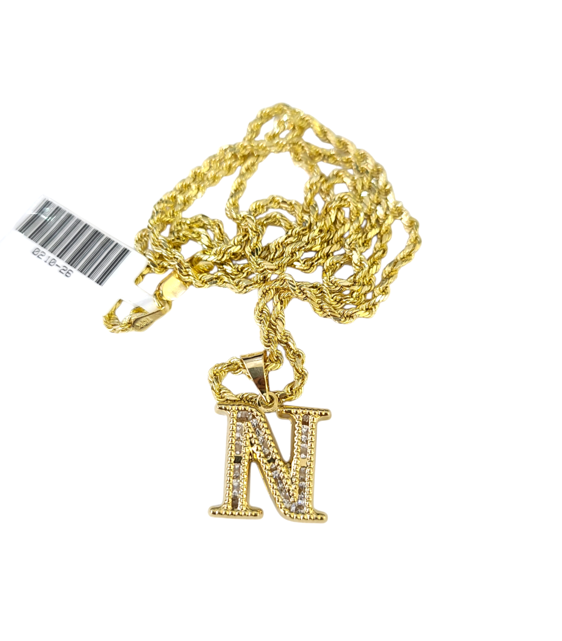 10k 2.5mm Rope Chain N Initial Alphabet Pendant 16"-28" Gold Set Charm Necklace