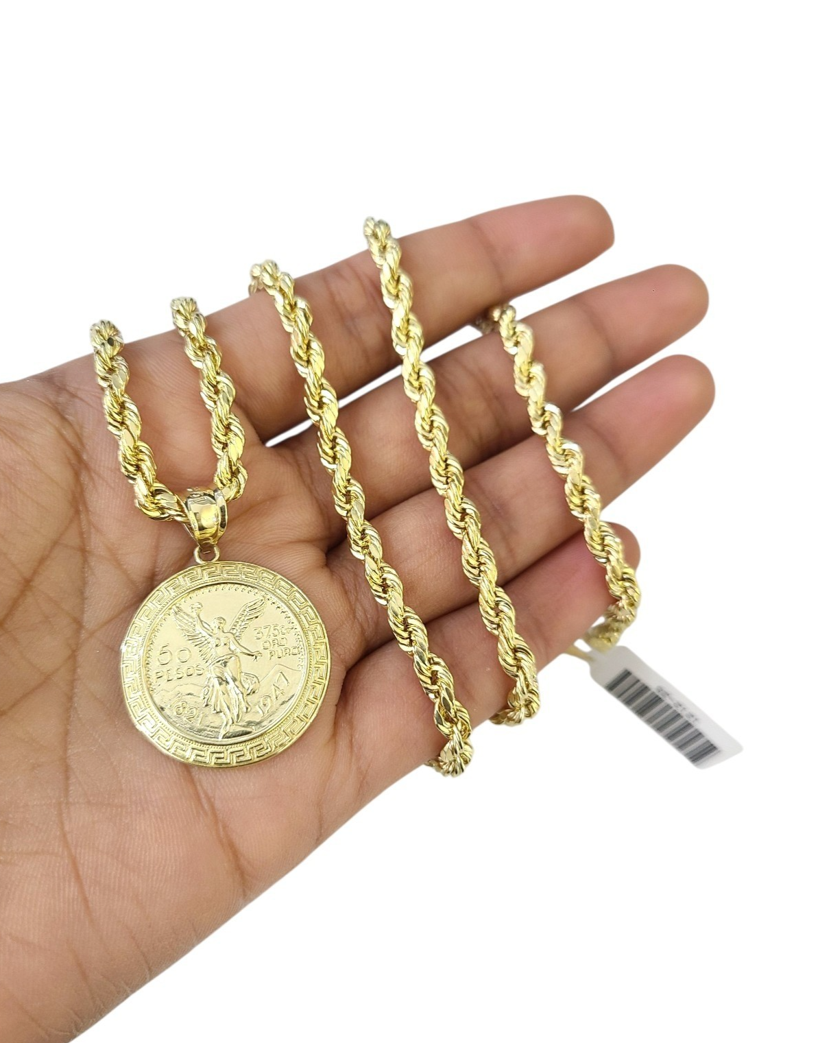 Real 10k Rope Chain Centenario 50 Pesos Charm Necklace SET 4mm 18"-24" Pendant