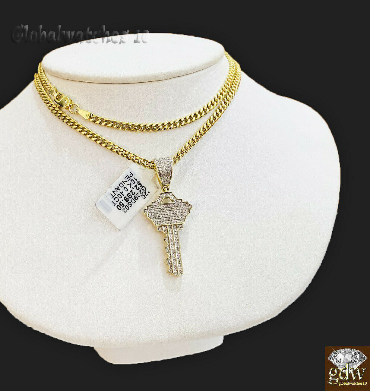 10k Gold Key to the City Charm Pendant with Miami Cuban Chain 20 22 24 26 inch