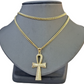 Real 14k Yellow Gold Ankh charm pendant 2.2 Inches Diamond Cuts Charm for Chains
