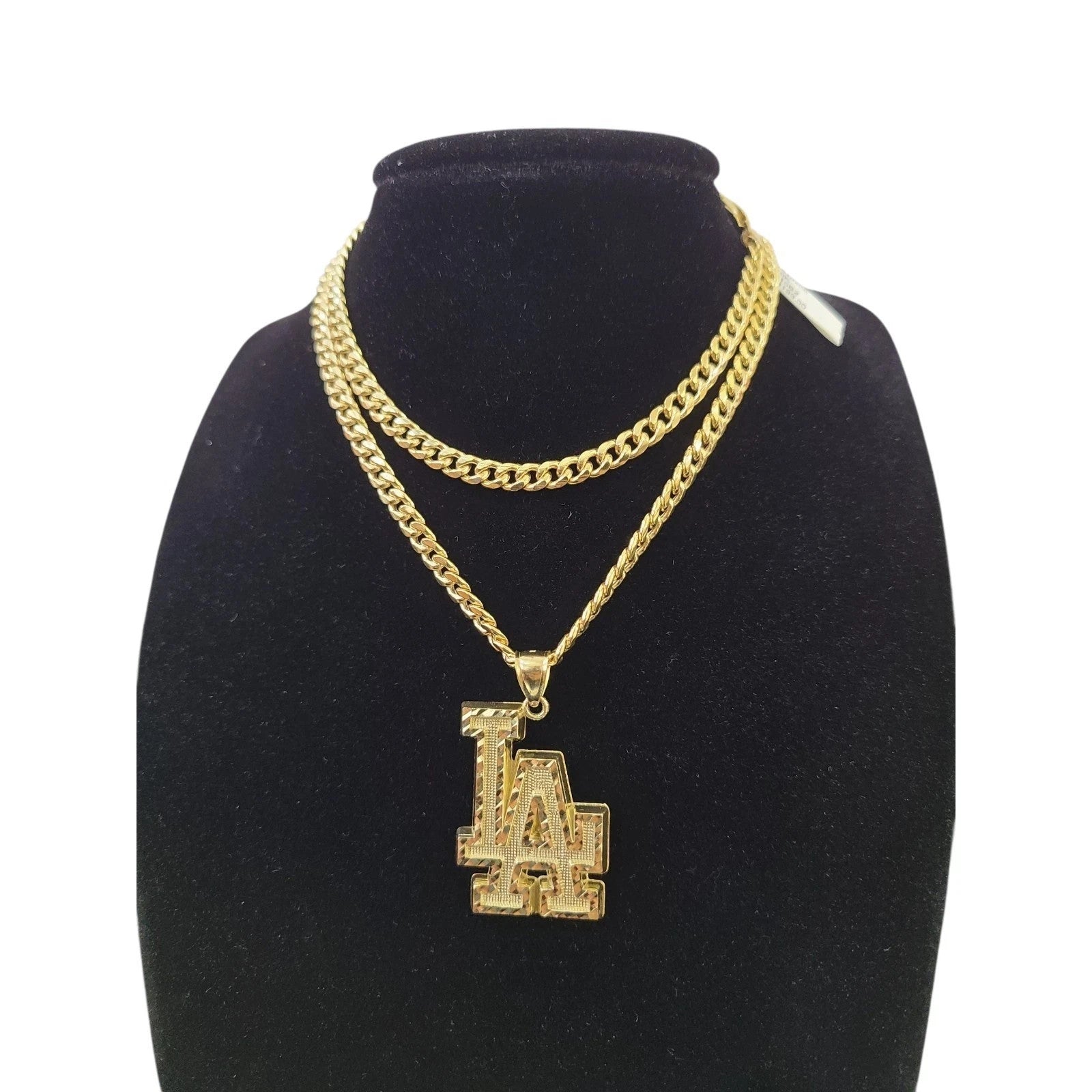 10K Yellow Gold Miami Cuban Link Chain Set Los Angeles Charm Pendant 4.5mm 18-28