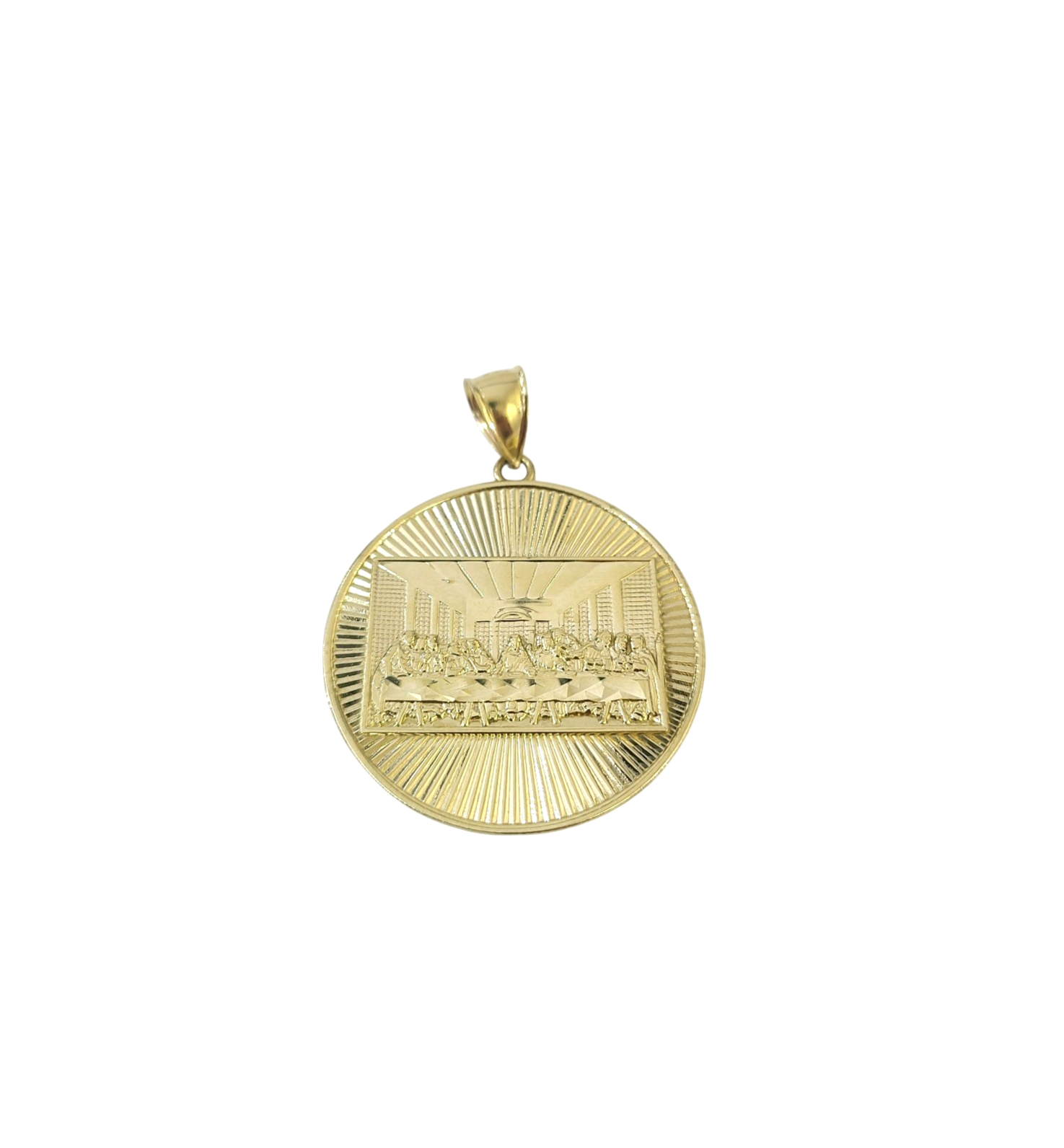 10K Yellow Gold Last Supper Pendant Charm Round Nugget Design 2 Inch