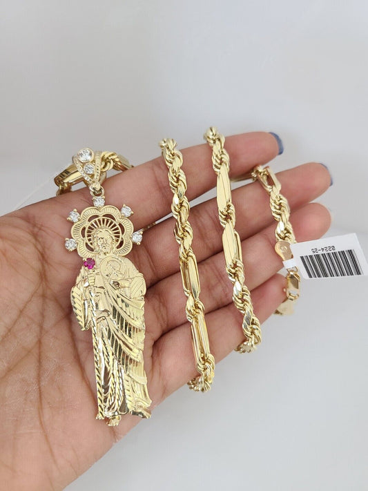 10k Gold Milano Rope Chain Saint Jude Charm 6mm Set 20"-26'' Inches Necklace