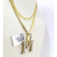 10k Gold Chain Necklace Cuban Curb M Diamond Initial Pendant Set 3mm 20"-30"