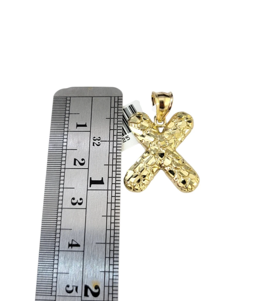 10k Gold Franco Chain 2.5mm 16"-26" X Nugget Initial Charm Pendant Necklace SET