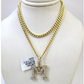 10K Gold Miami Cuban Chain M Diamond Initial 20"-28" 3mm Pendant Necklace SET