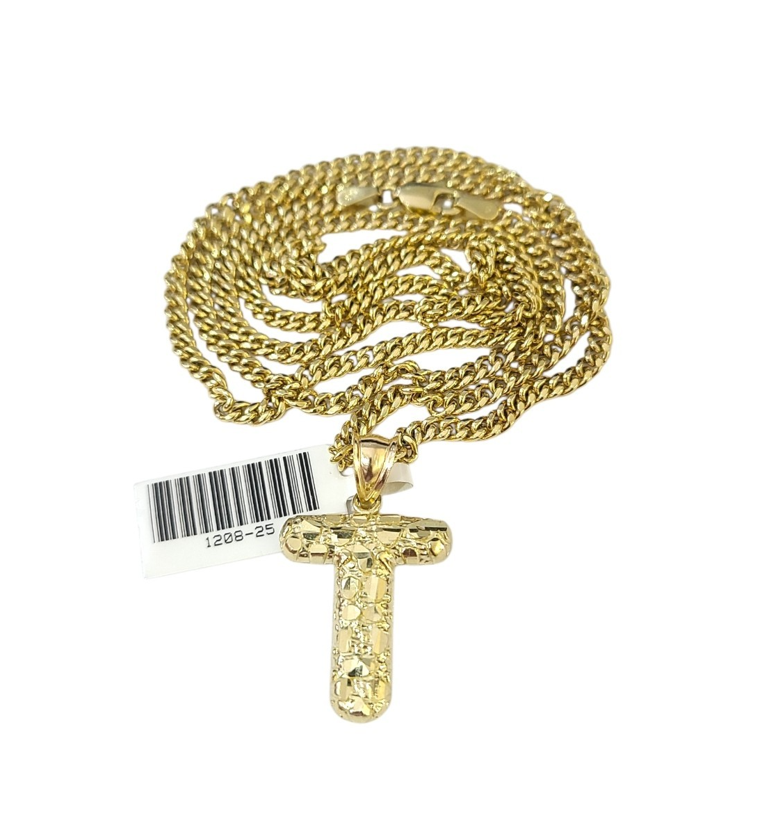 Real Gold 10k Chain Miami Cuban Link Necklace 2.5mm T Initial Charm Pendant SET