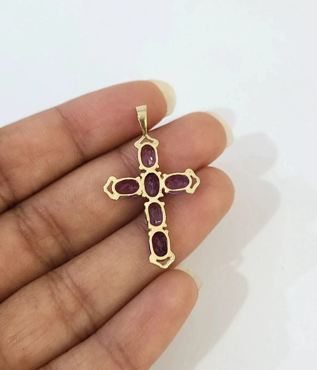 10K Yellow Gold 3mm Rope Chain Purple CZ Cross Pendant Necklace Set 18"-28"