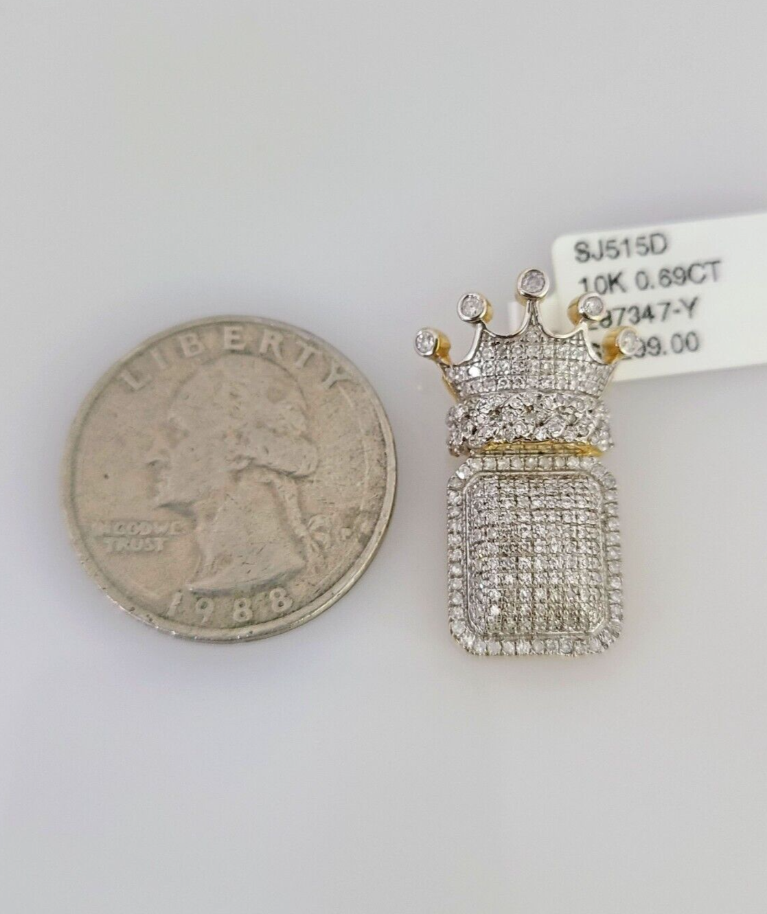 10k Yellow Gold Diamond Crown King Charm Real 10Kt Pendant Natural Genuine