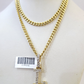 10K Gold Miami Cuban Chain L Diamond Initial 18"-24" 2mm Pendant Necklace SET