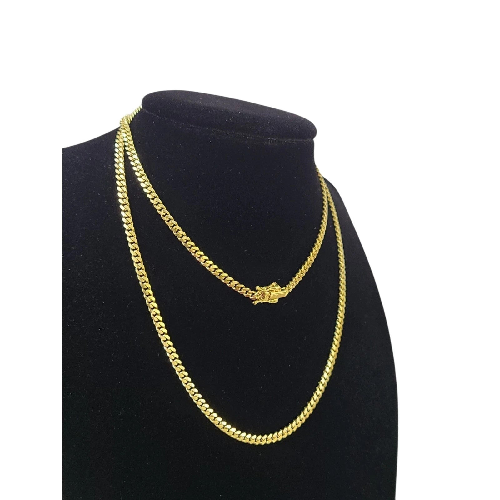 10k Solid Gold Miami Cuban Chain Bracelet Set 3mm 18"-24" Men Women Necklace