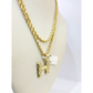 Real 10k Rope Chain 3mm 18"-28" Necklace Nugget H Initial Charm Set Pendant Gold